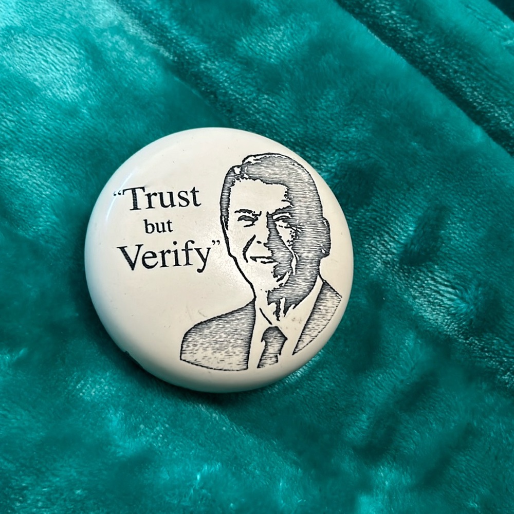 The Ronald Reagan Presidential stone paperweight. Trust but Verify Vintage